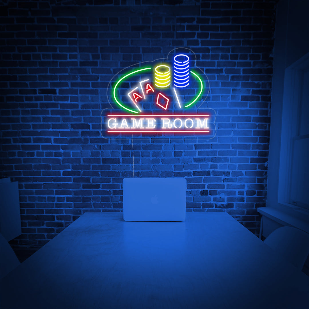 "Poker Chips Game Room Man Cave" Neon Sign