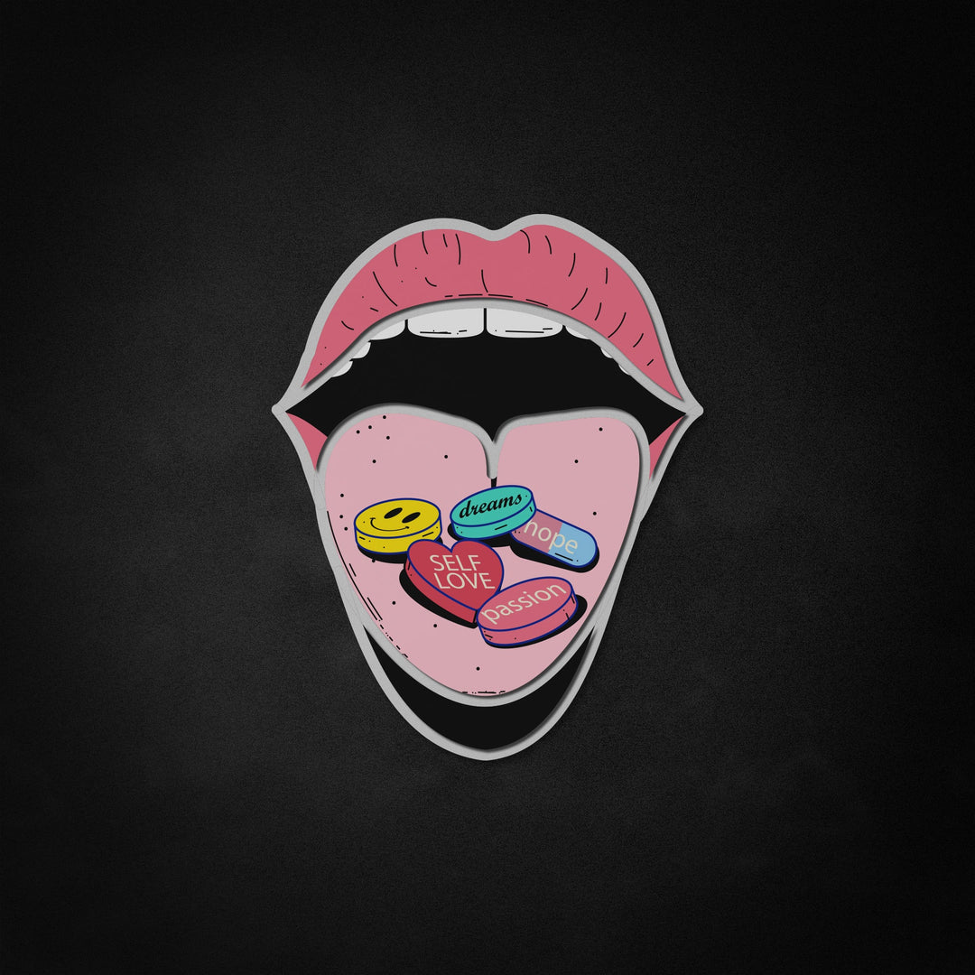 "Self Love Pills, Mouth" Neon Like Sign