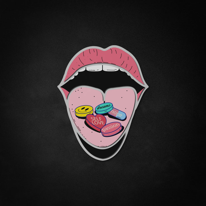 "Self Love Pills, Mouth" Neon Like Sign