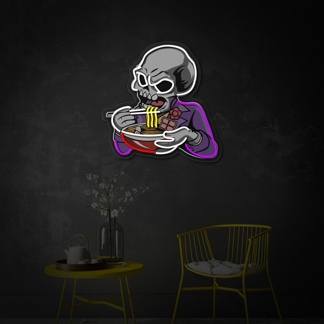 "Skull Ramen, Japanese Restaurant Logo" UV Print LED Neon Sign