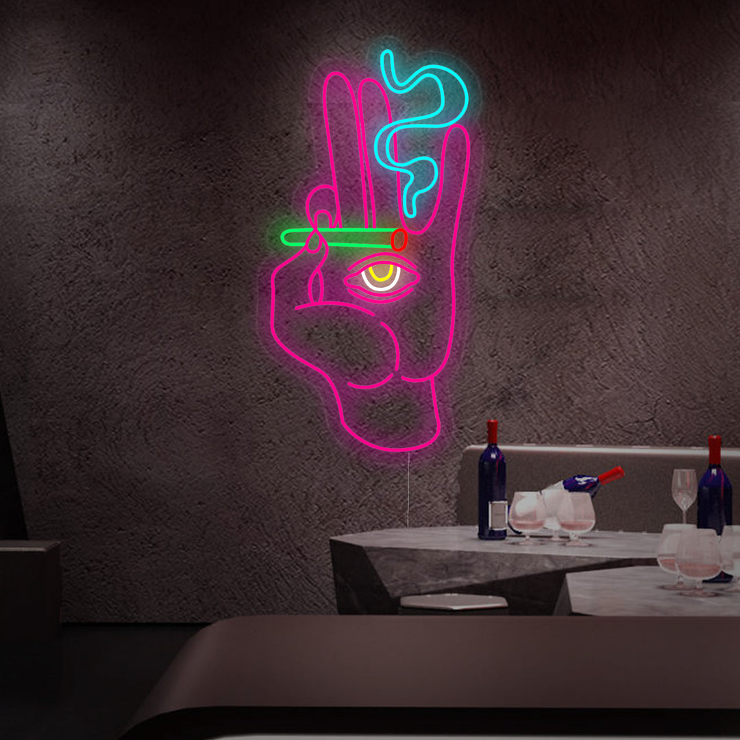"Smoking Hand With Joint Hand eye Cigarette" Neon Sign