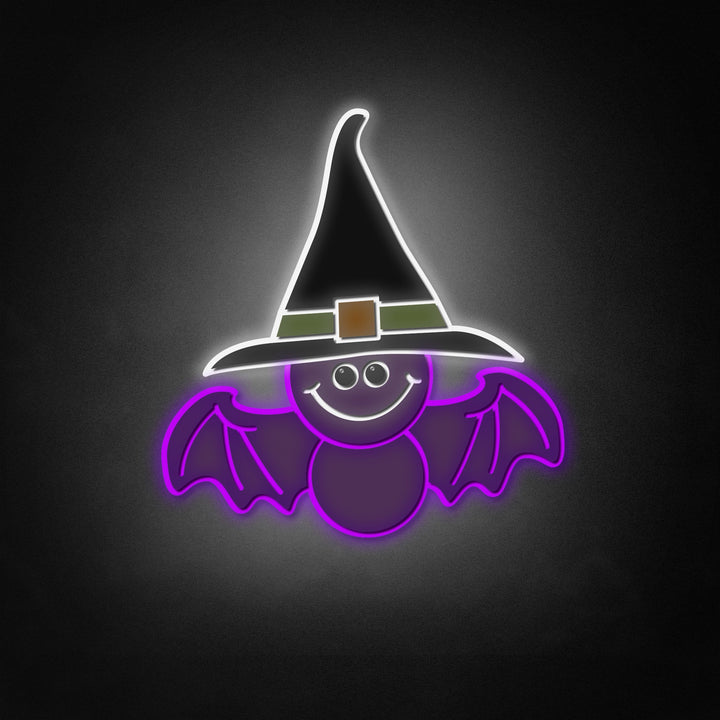 "Bat With Witch Hat" Neon Like Sign