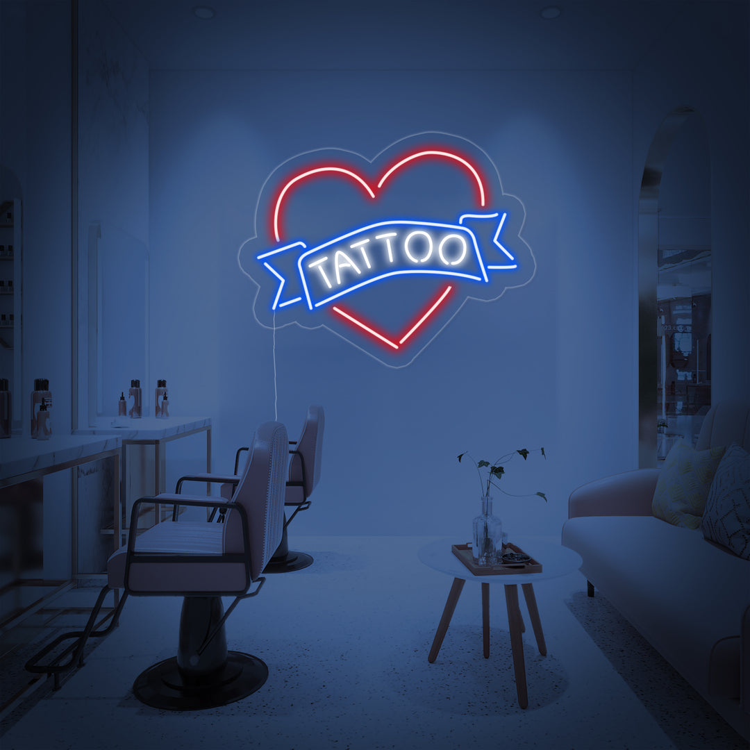 "Tattoo Heart" Neon Sign, Tattoo Shop Neon Sign, Tattoo Neon Art