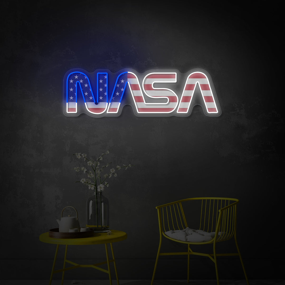 "USA Flag Shaped Nas Logo" UV Print LED Neon Sign