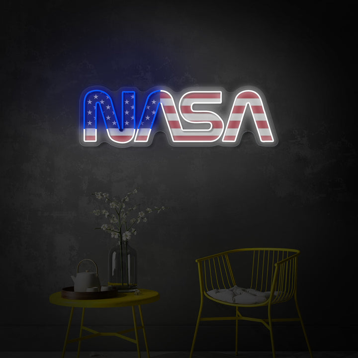 "USA Flag Shaped Nas Logo" UV Print LED Neon Sign