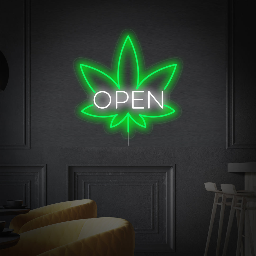"Weed Open" Neon Sign, Marijuana Neon Sign, Weed Leaf Neon Sign