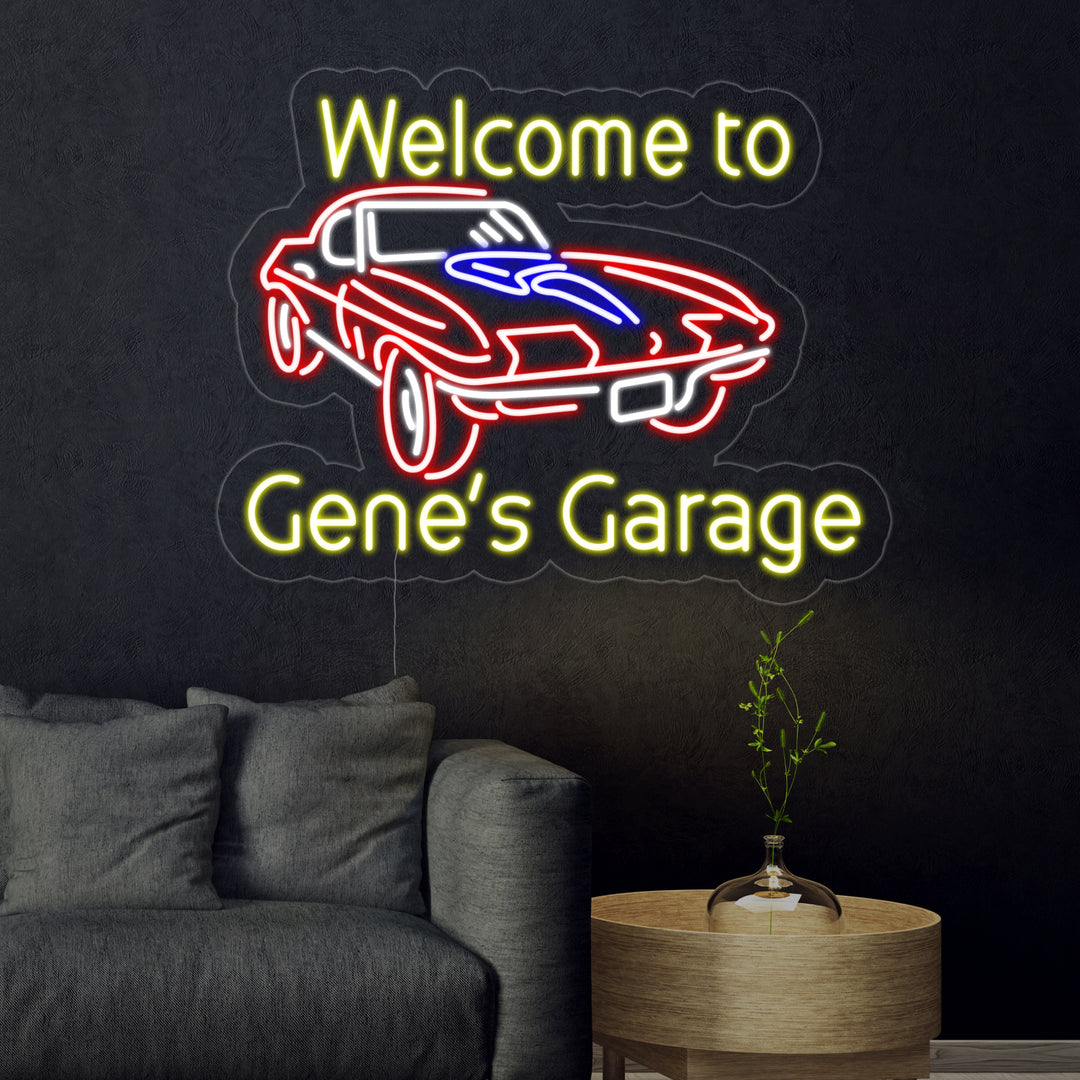 Welcome to Genes Garage Car Logo Neon Sign