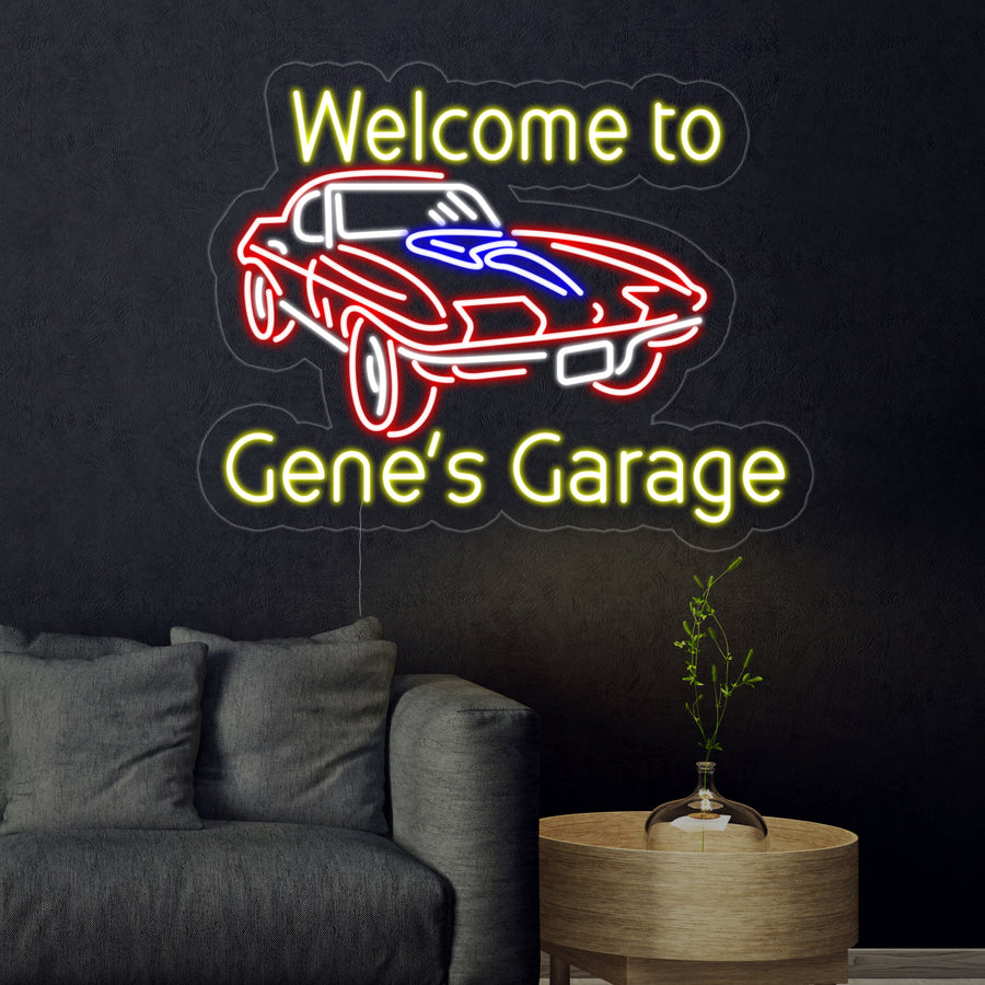 "Welcome to Genes Garage Car Logo" Neon Sign