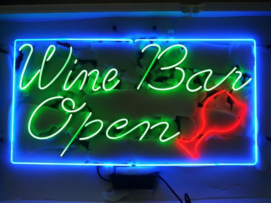 "Wine Bar Open" Neon Sign, Wine Bar Neon Light, Bar Open Neon Sign