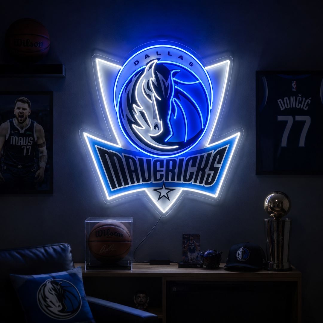 Dallas Mavericks Neon Sign After Dark: Cool Blue Energy for Tip-Off