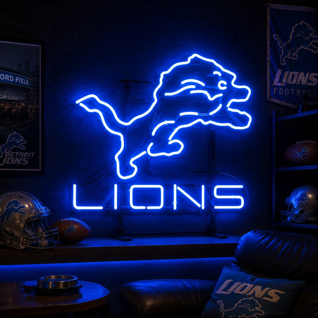 Detroit Lions Neon Sign Glow: Honolulu Blue Takes Over the Room