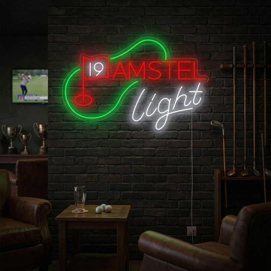 "19th Hole Golf Beer" Neon Sign, Amstel Beer Neon Sign, Golf Bar Neon Sign