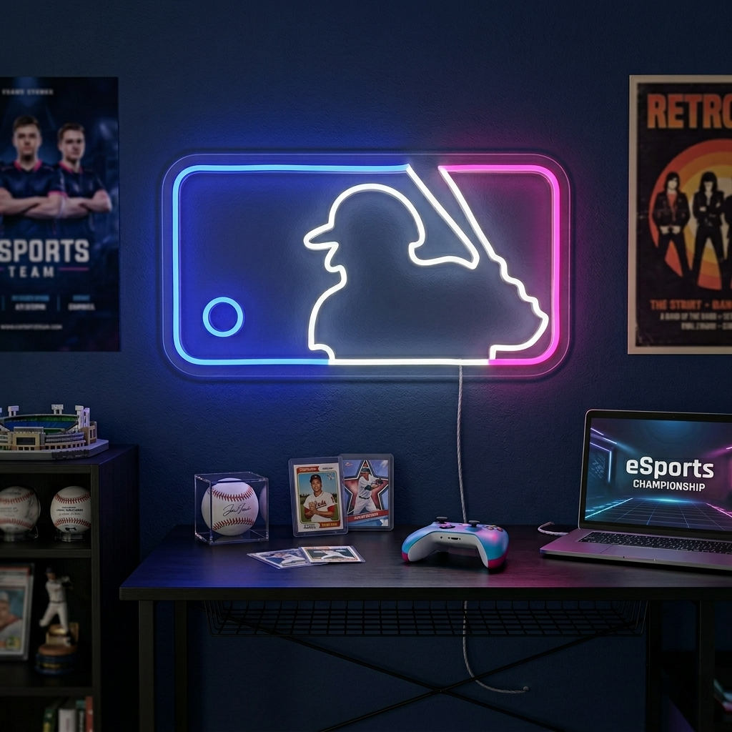 MLB baseball logo neon sign for an Atlanta Braves fan cave
