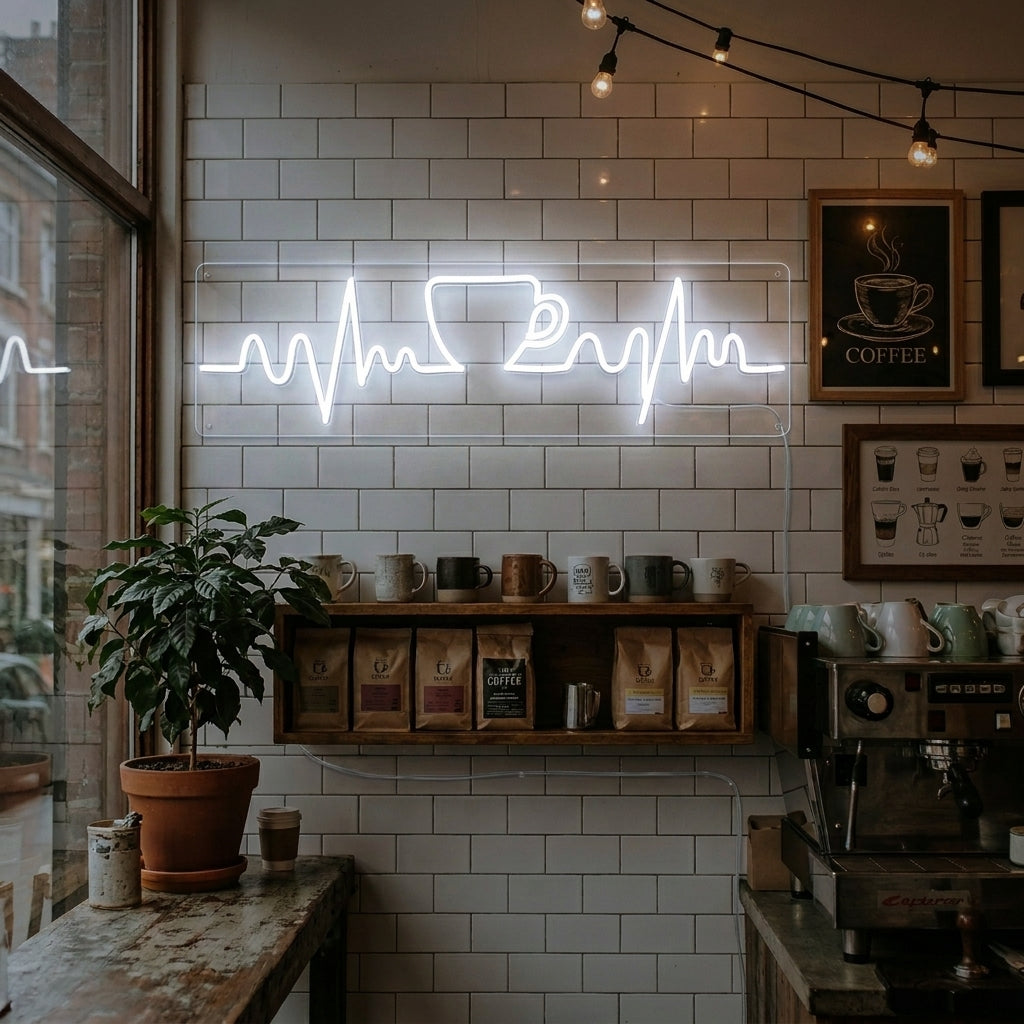 "Coffee Heartbeat" Neon Sign, Coffee Wall Decor, Coffee Neon Sign