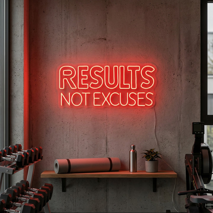 "Results Not Excuses, Gym Decor, Gym Quotes, Fitness Quotes, Workout Quotes" Neon Sign