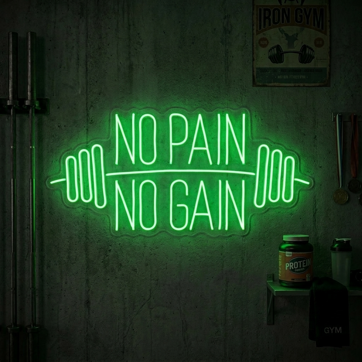 "No Pain No Gain, Gym Decor, Gym Quotes, Fitness Quotes, Workout Quotes" Neon Sign