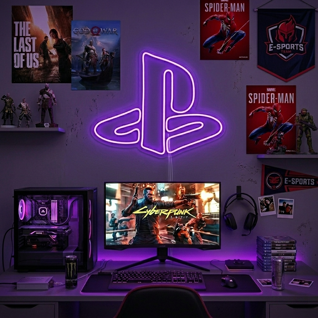 "Play Logo, Game Room Wall Decor" Neon Sign