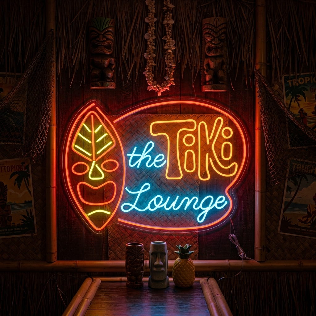 TIKI Lounge Neon Sign, Best Tiki Bar Sign, Vintage Tiki Bar Sign neon sign product image
