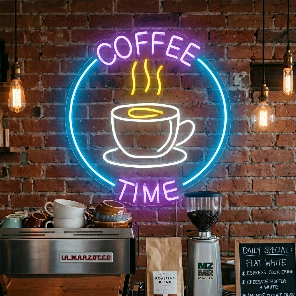 "Coffee Time" Neon Sign, Coffee Neon Sign, Coffee Wall Decor