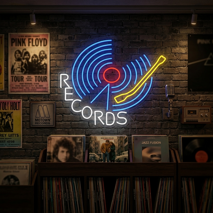 "Blue Records Block" Neon Sign