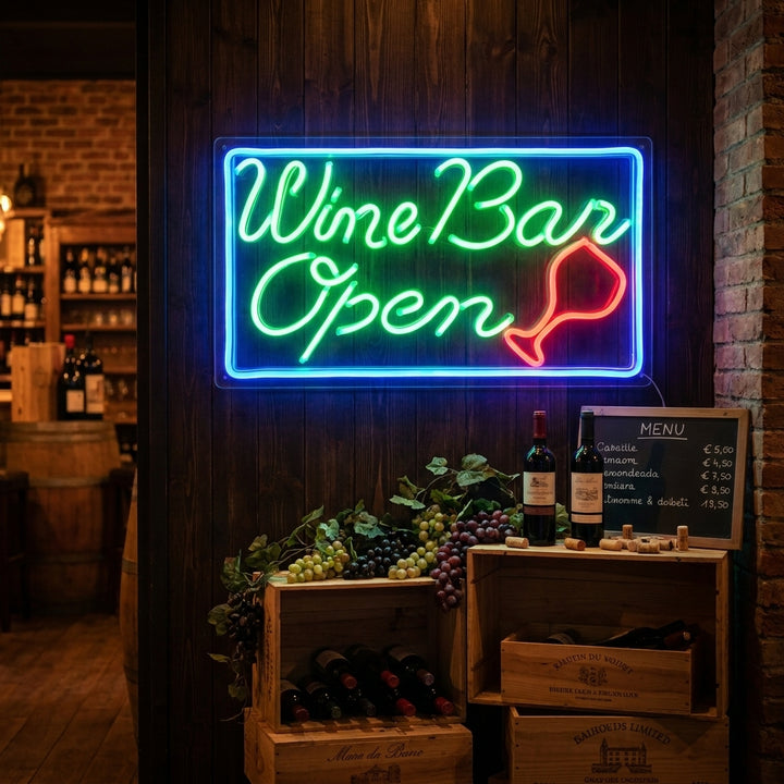 "Wine Bar Open" Neon Sign, Wine Bar Neon Light, Bar Open Neon Sign