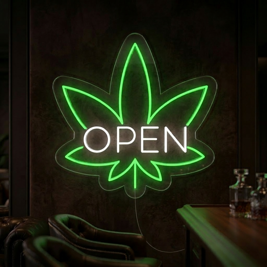 "Weed Open" Neon Sign, Marijuana Neon Sign, Weed Leaf Neon Sign