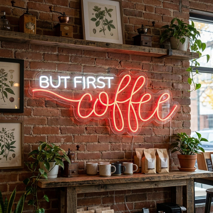 "But First Coffee" Neon Sign, Coffee Neon Sign, Coffee Shop Neon Sign