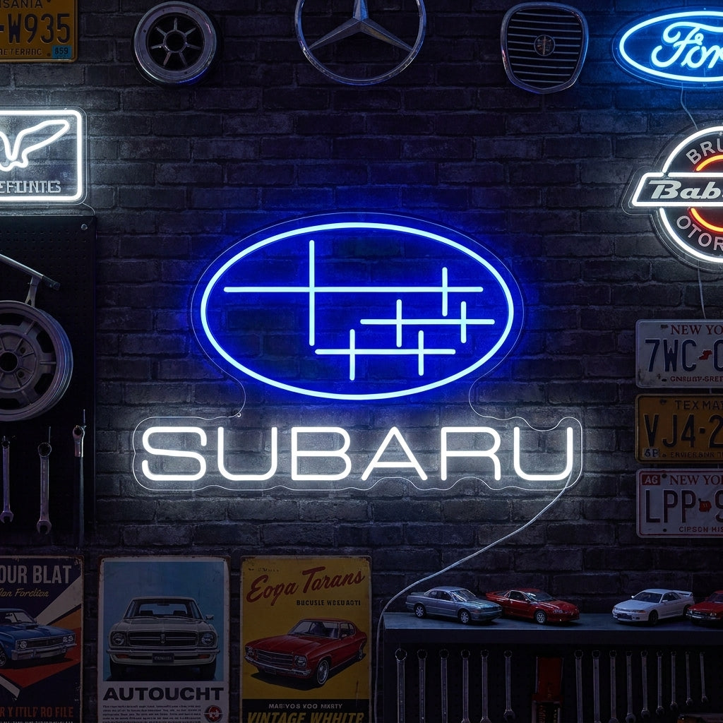 Subaru inspired garage neon sign