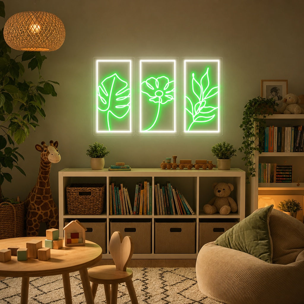 "3D Flowers" Neon Sign, Flowers Wall Sign