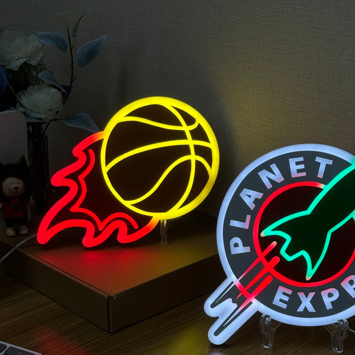 "Flaming Basketball" Neon Like Sign