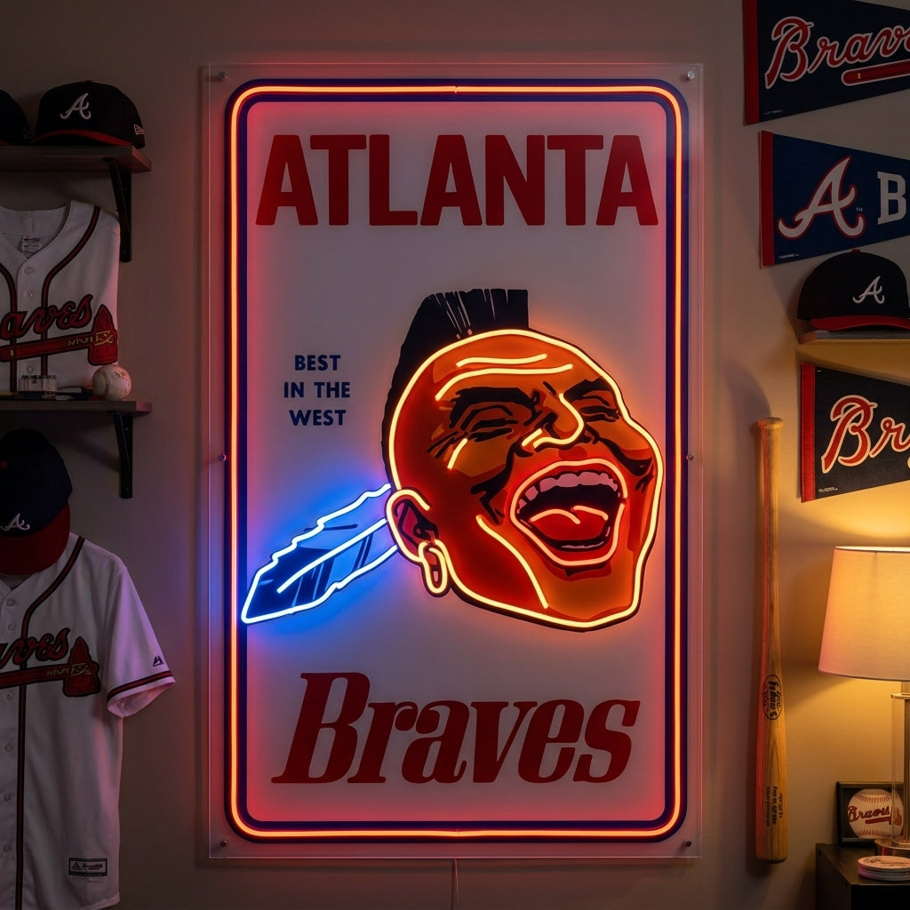 Atlanta Braves vintage mascot neon sign for retro wall decor