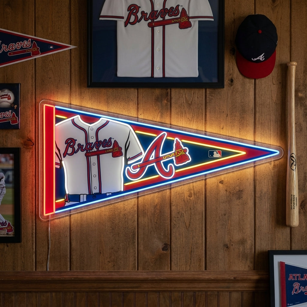 Atlanta Braves pennant neon sign for baseball wall decor