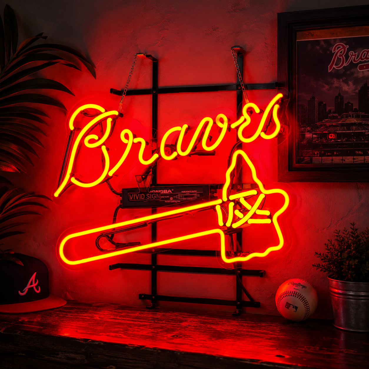 Atlanta Braves script and tomahawk neon sign for a man cave