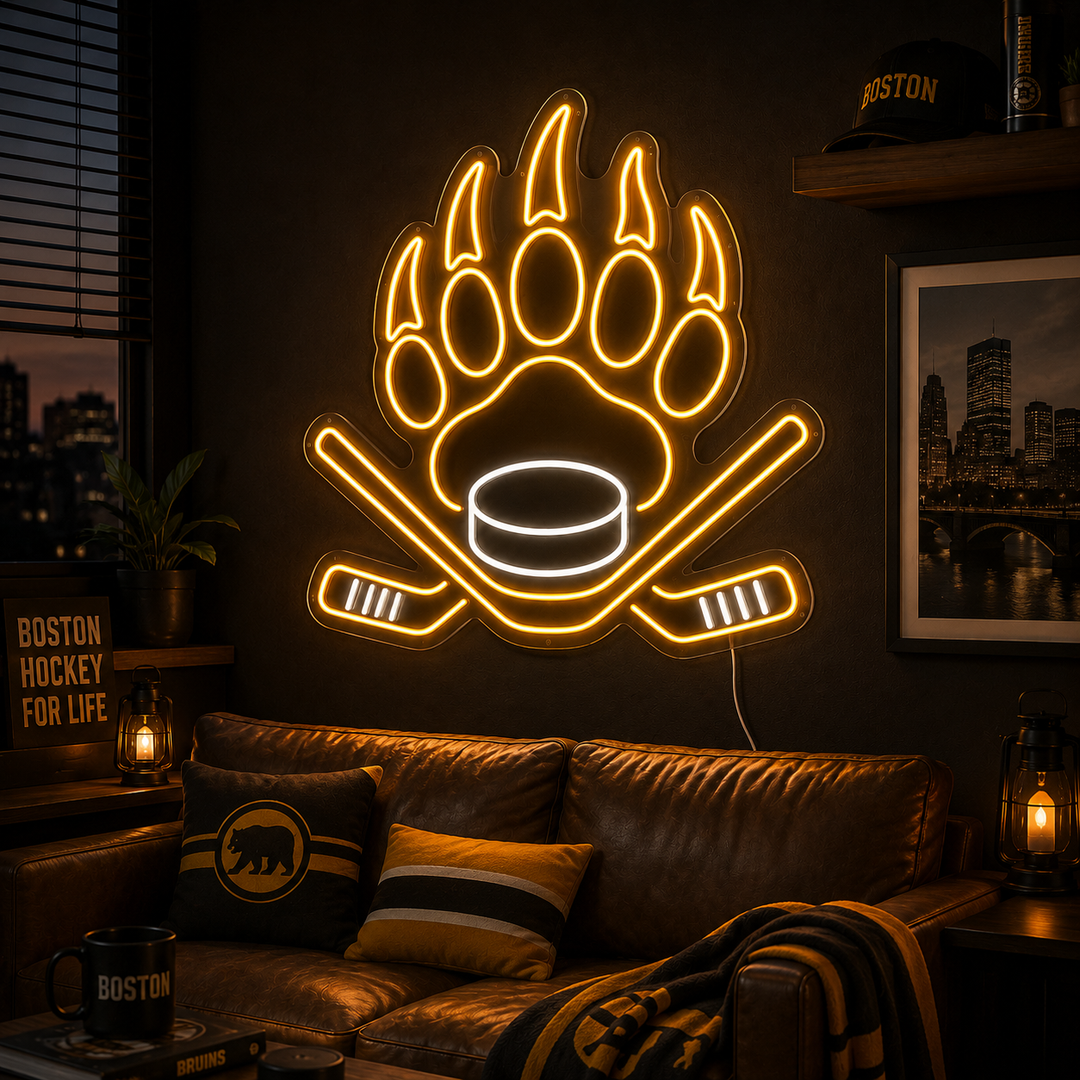 Bear Paw Hockey Fan Art Neon Sign