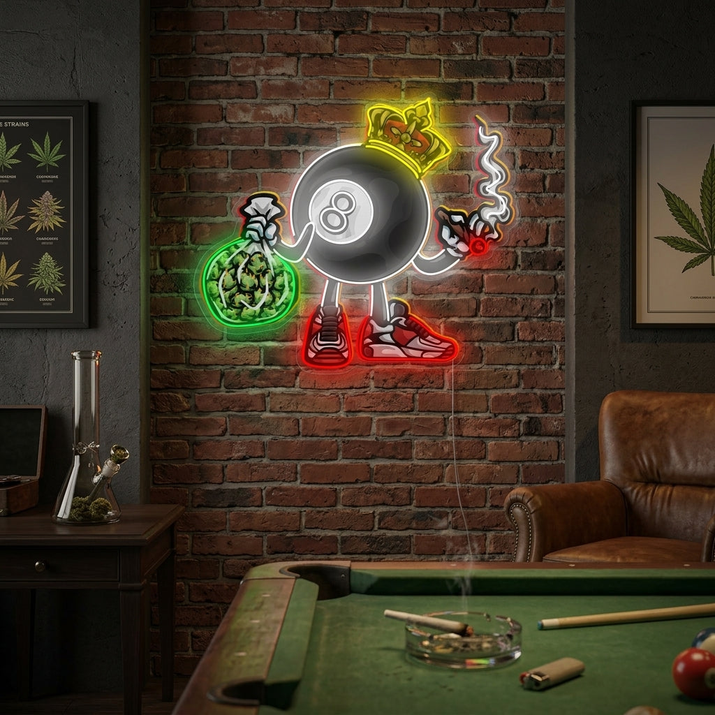 "Billiard Ball Smoking" Neon Sign, Aesthetic Billiard Neon Sign, Pool Room Wall Art
