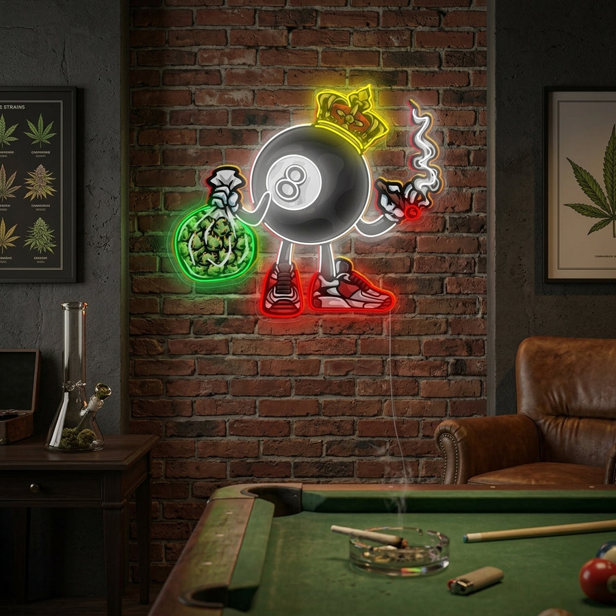 "Billiard Ball Smoking" Neon Sign, Aesthetic Billiard Neon Sign, Pool Room Wall Art