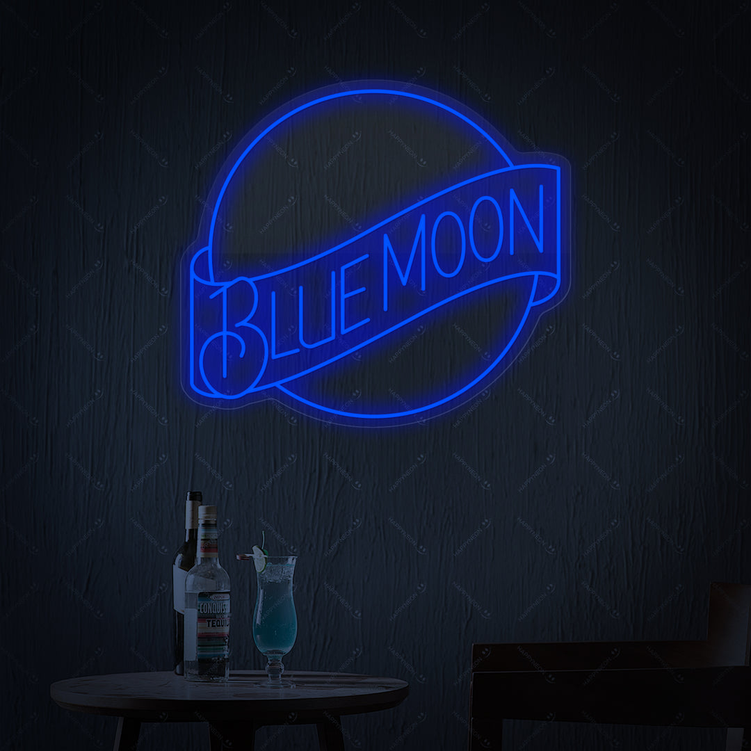 "Blue Moon Lager Beer" Neon Sign, Blue Moon Bar Neon Sign