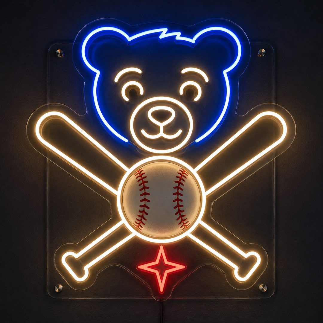 Blue Bear Baseball Neon Sign