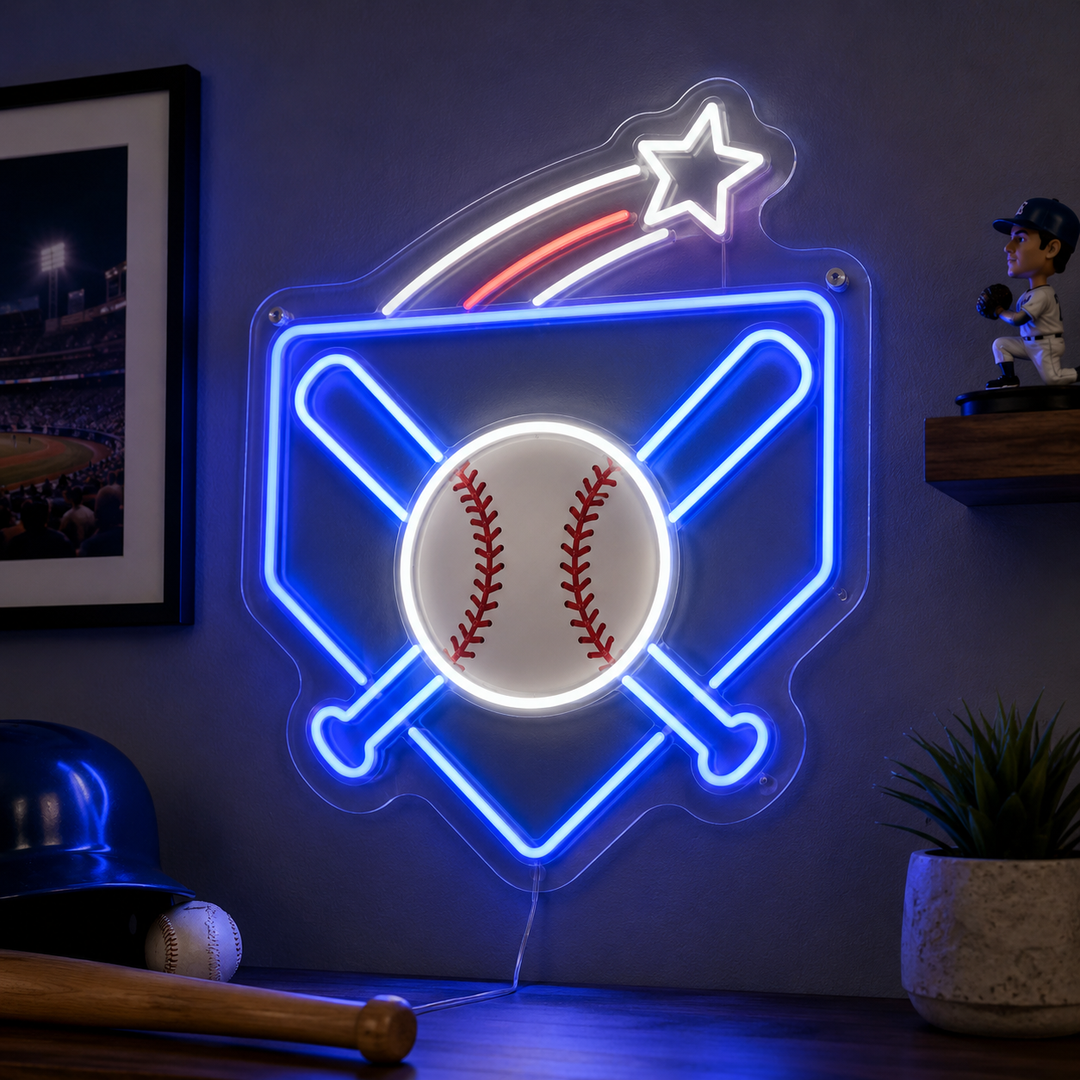 Blue Diamond Baseball Fan Cave Neon Sign