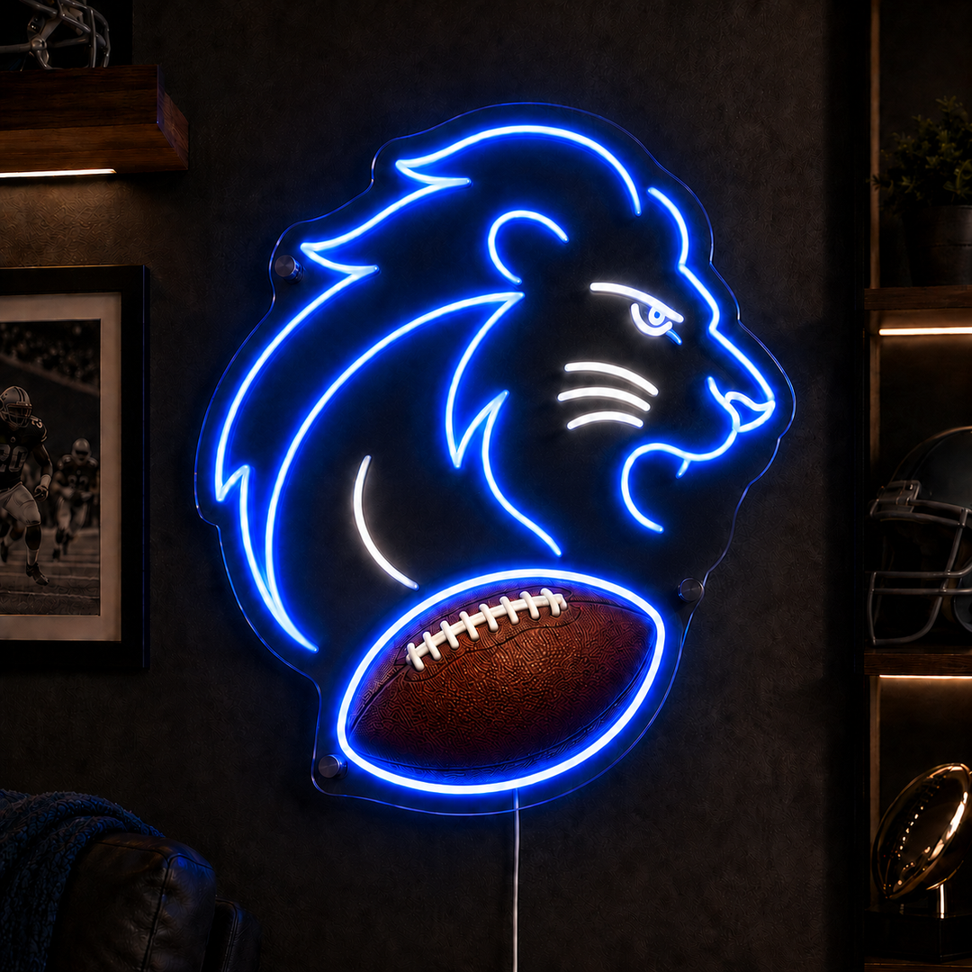 Blue Lion Football Neon Sign