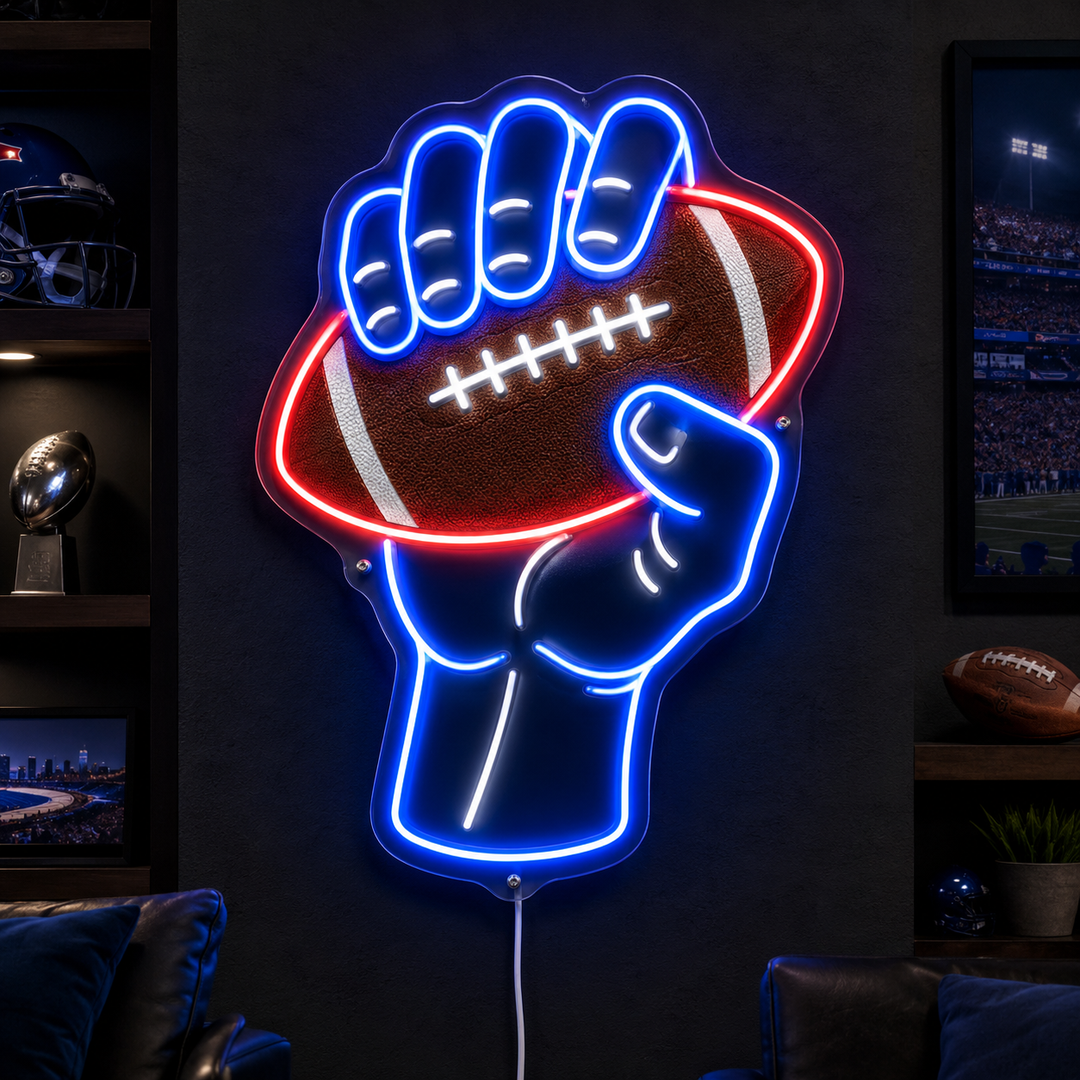 Blue Power Football Neon Sign