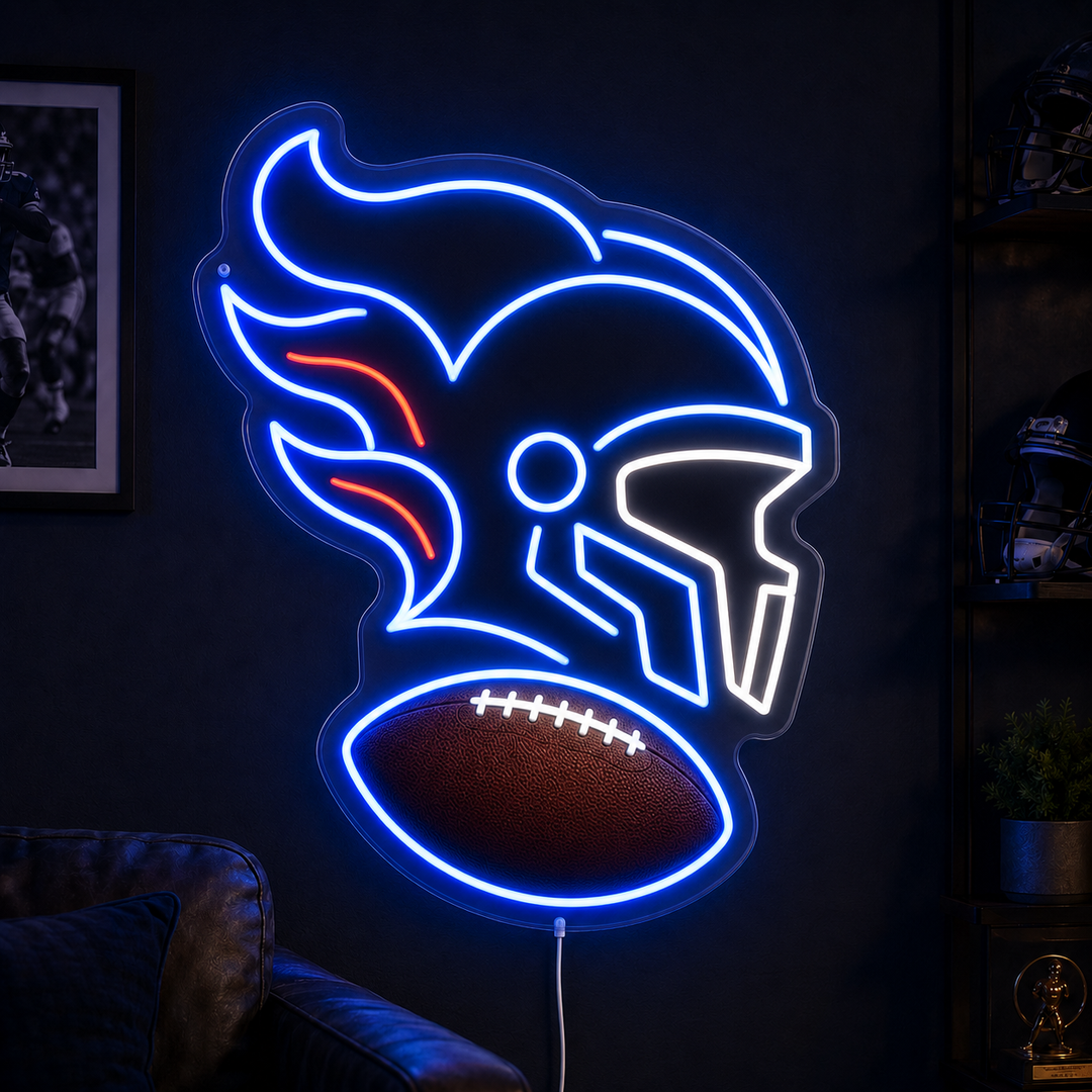Blue Warrior Helmet Football Neon Sign