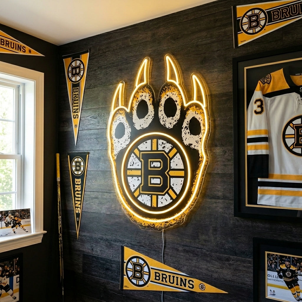 Boston Bruins bear paw neon sign