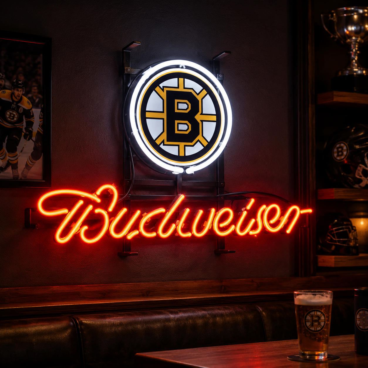 Boston Bruins Budweiser neon sign for a home bar