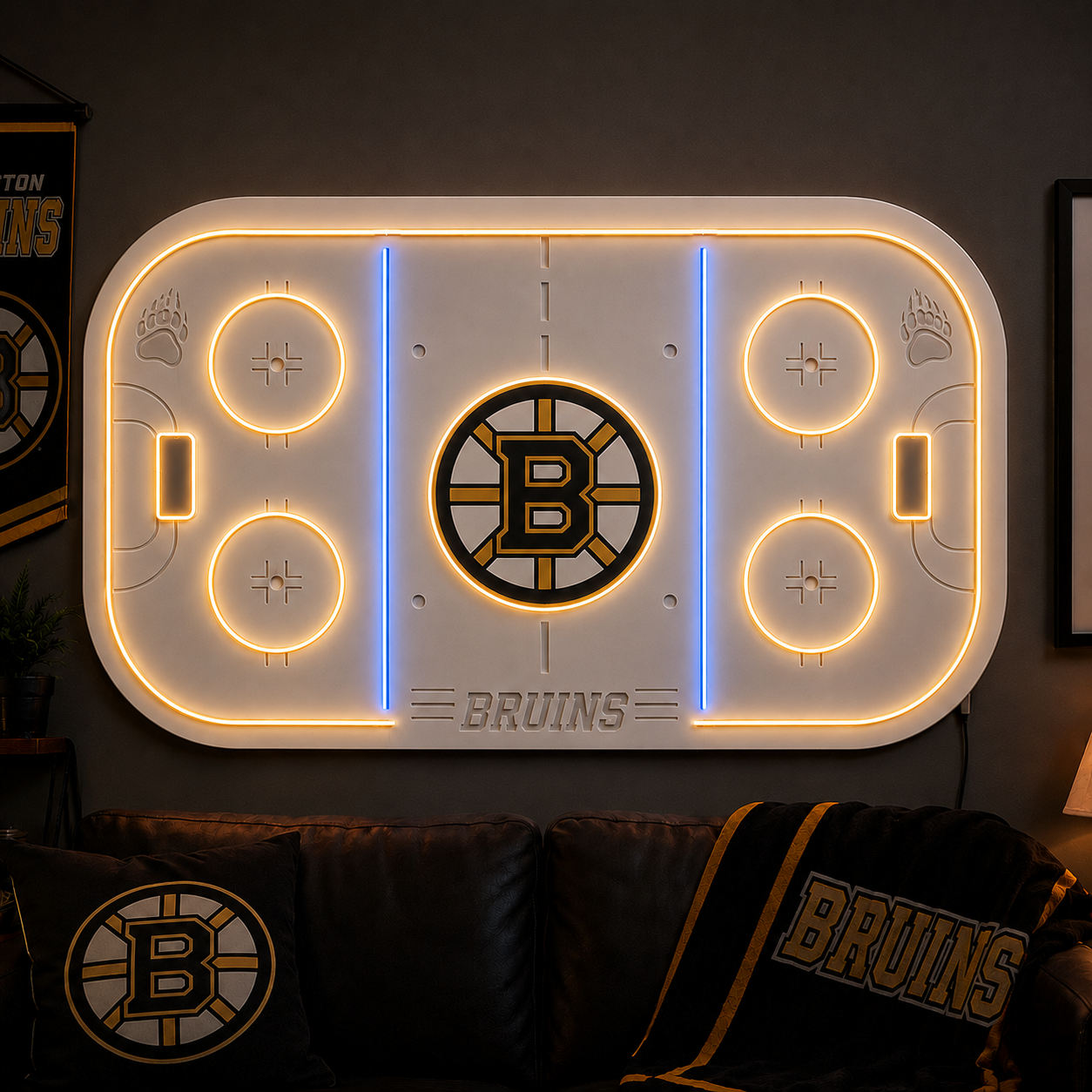 Boston Bruins hockey rink neon sign for a game room