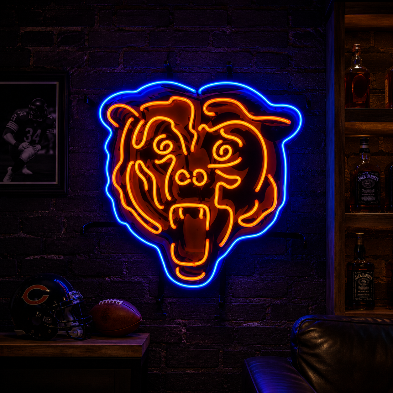 Chicago Bears bear head logo neon sign for a dark fan room