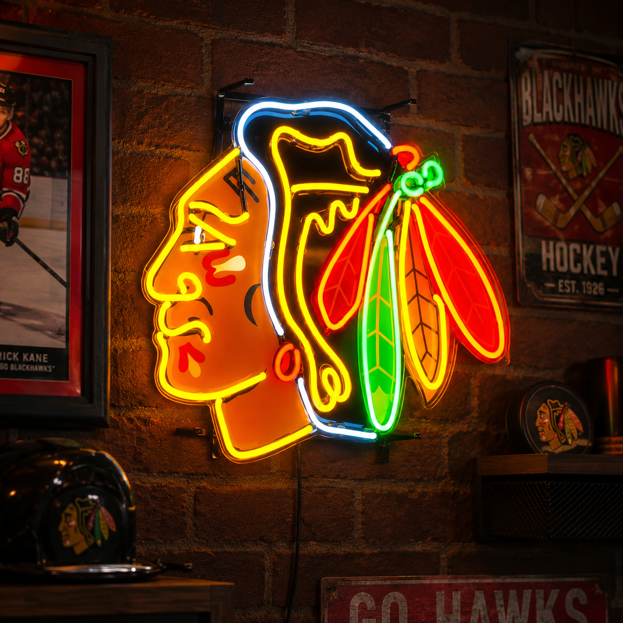 Chicago Blackhawks classic logo LED neon sign for a fan cave
