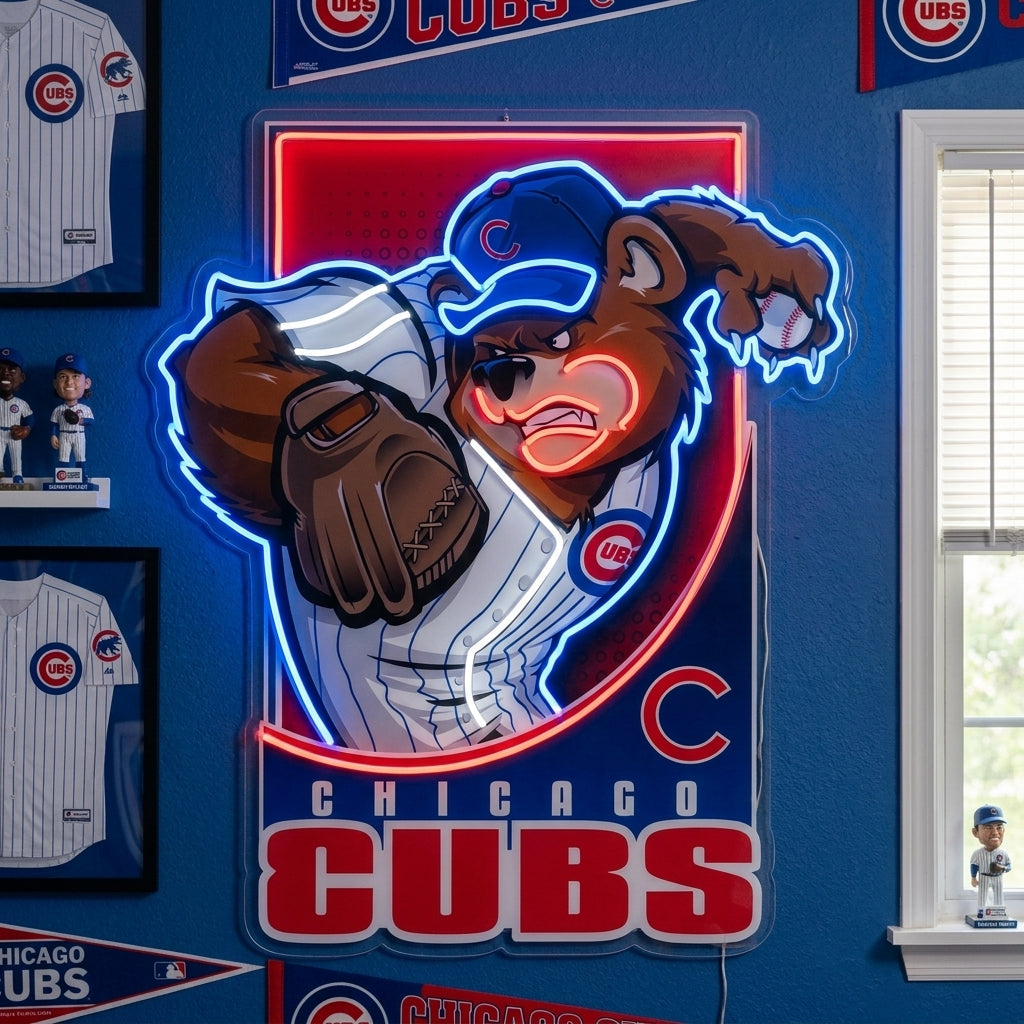 Chicago Cubs baseball bear neon sign