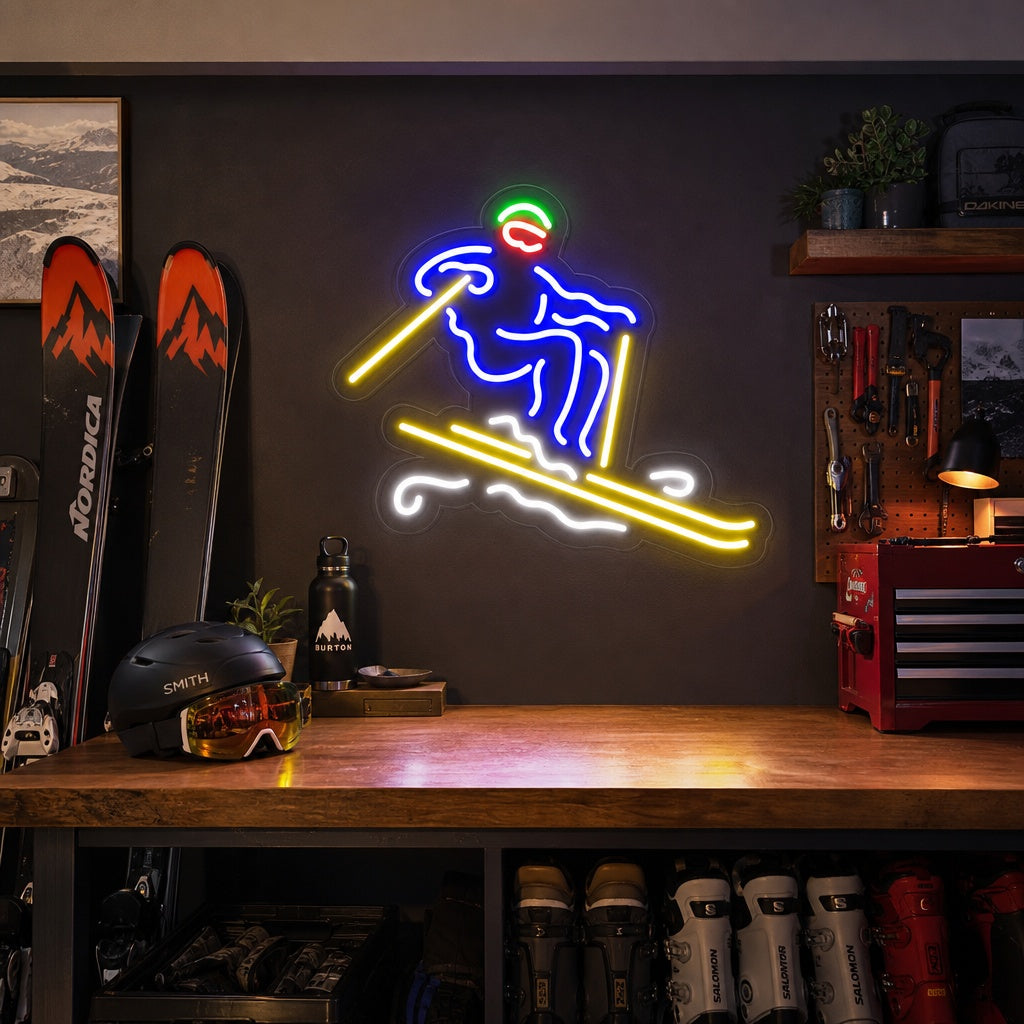 Downhill Skier Neon Sign, Ski Neon Artwork, Ski Wall Light neon sign product image