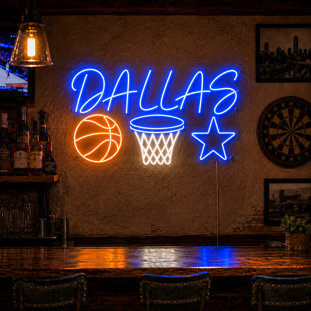 Dallas City Fan Basketball Blue Game Day Neon Sign